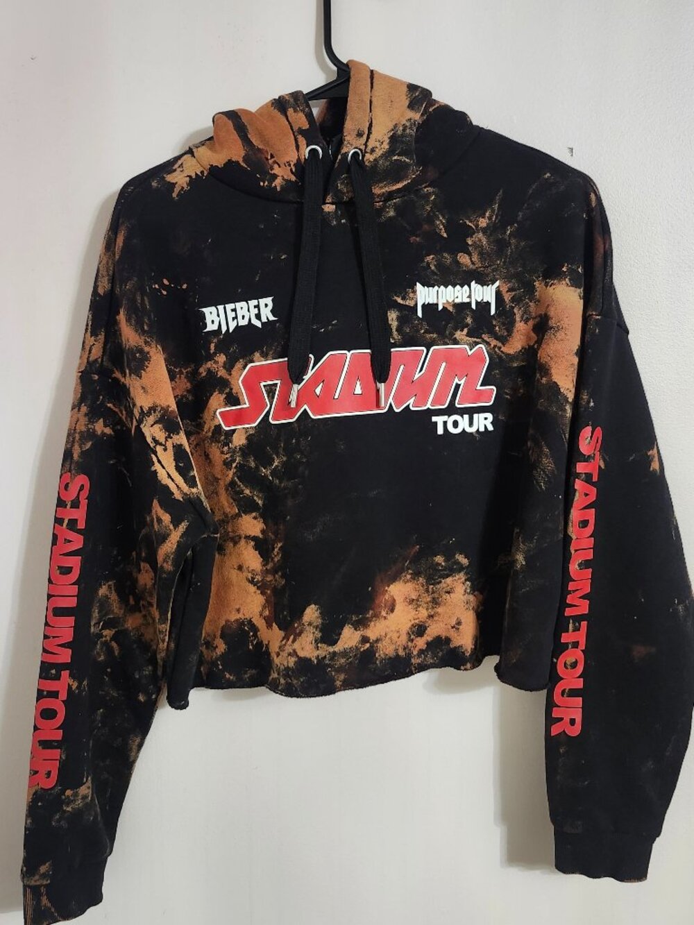 Bleached and distressed Justin Bieber cropped hoodie size L